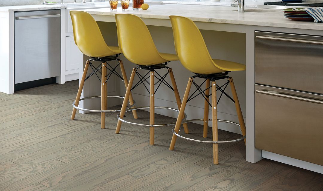 kitchen modern kitchen island yellow melamine chairs warm wood floors